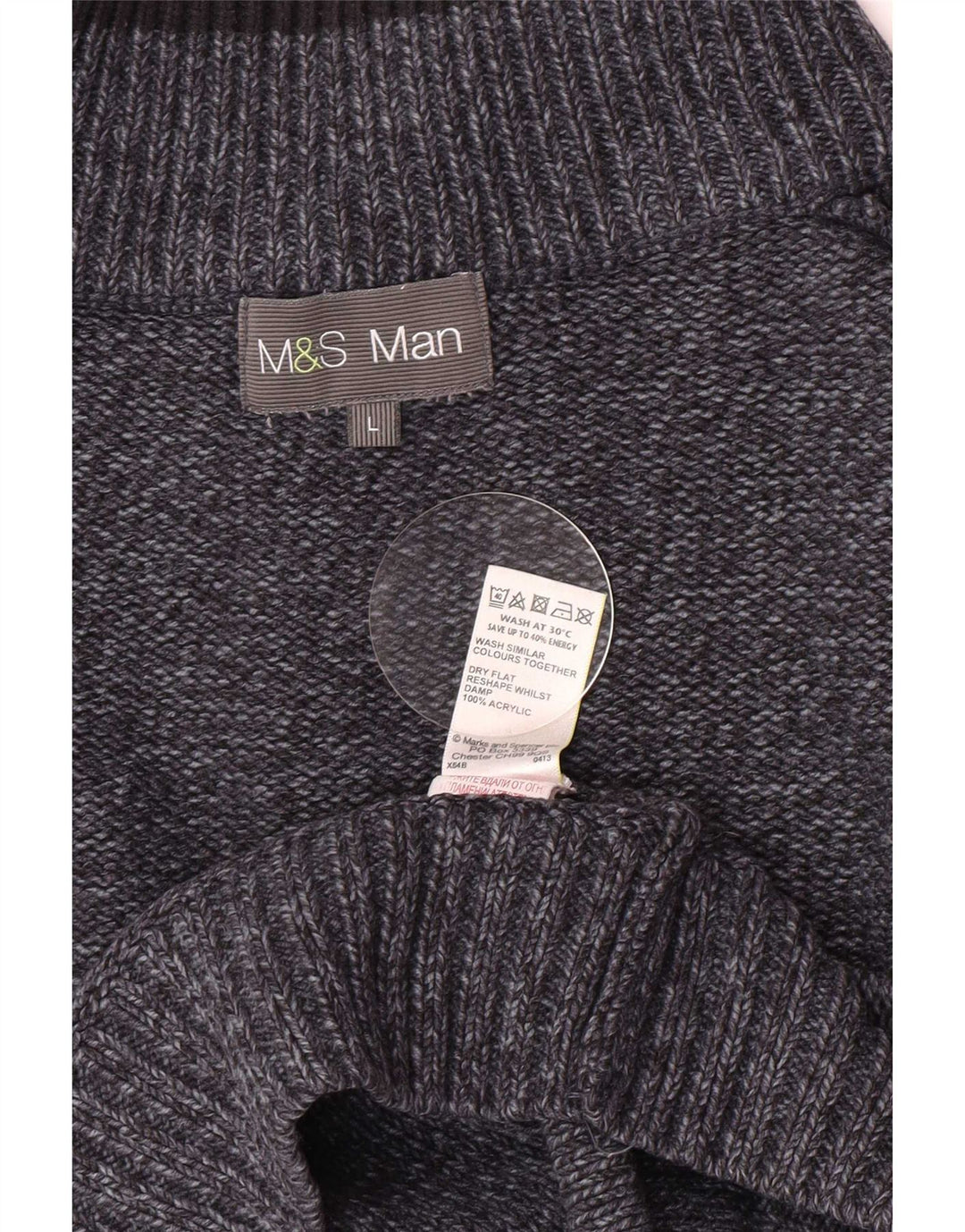 Marks & Spencer Herre Button Neck Jumper Sweater Large Navy Blue Flecked