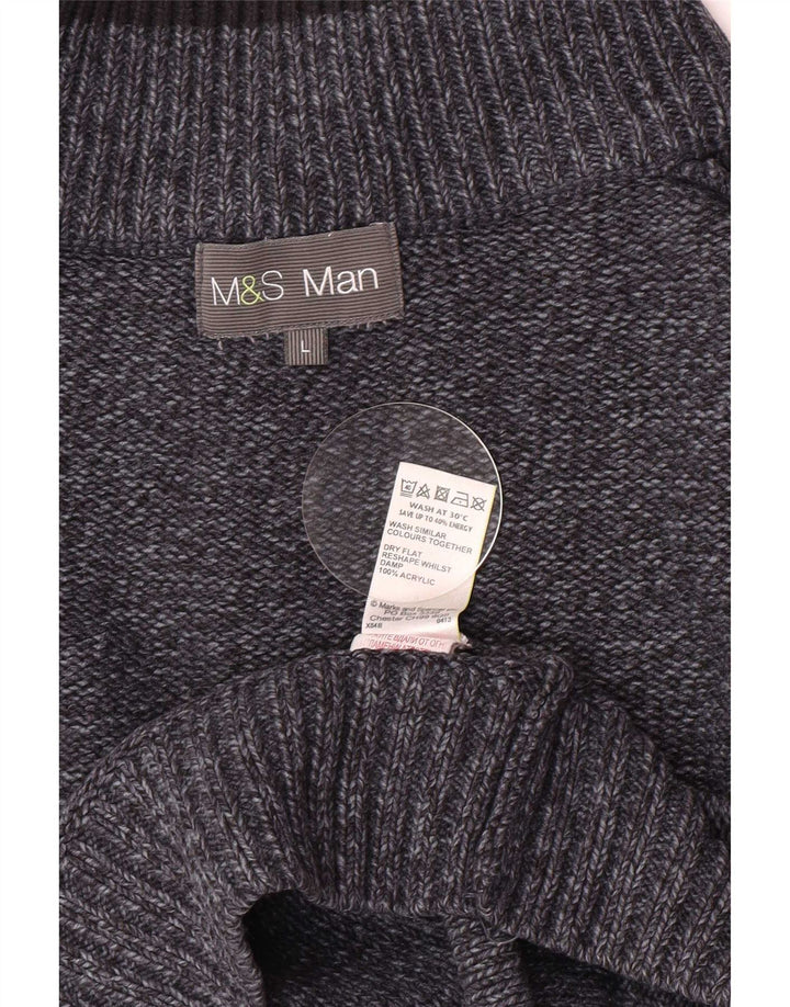 Marks & Spencer Herre Button Neck Jumper Sweater Large Navy Blue Flecked