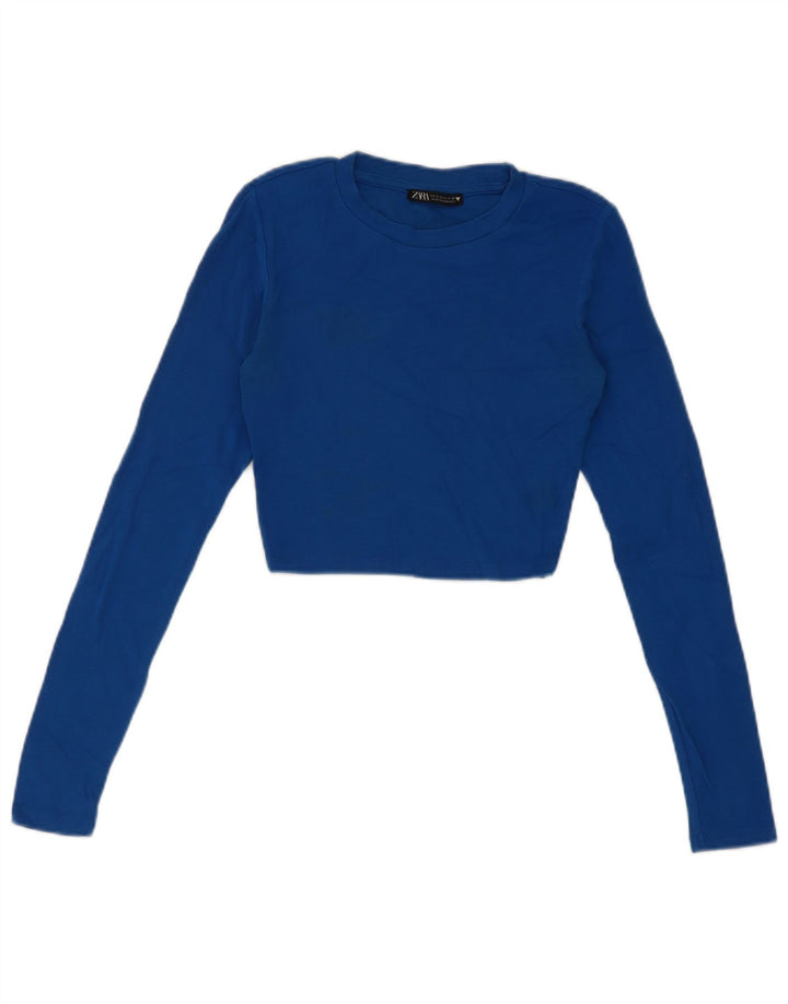 Zara Dame Crop Top Langærmet UK 8 Lille Blå