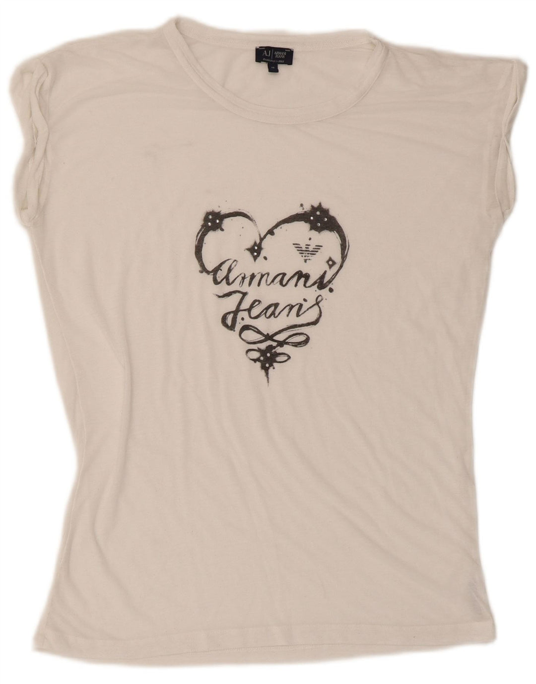 Armani Jeans Dame Grafisk T-Shirt Top EU 40 Medium White