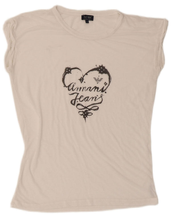 Armani Jeans Dame Grafisk T-Shirt Top EU 40 Medium White