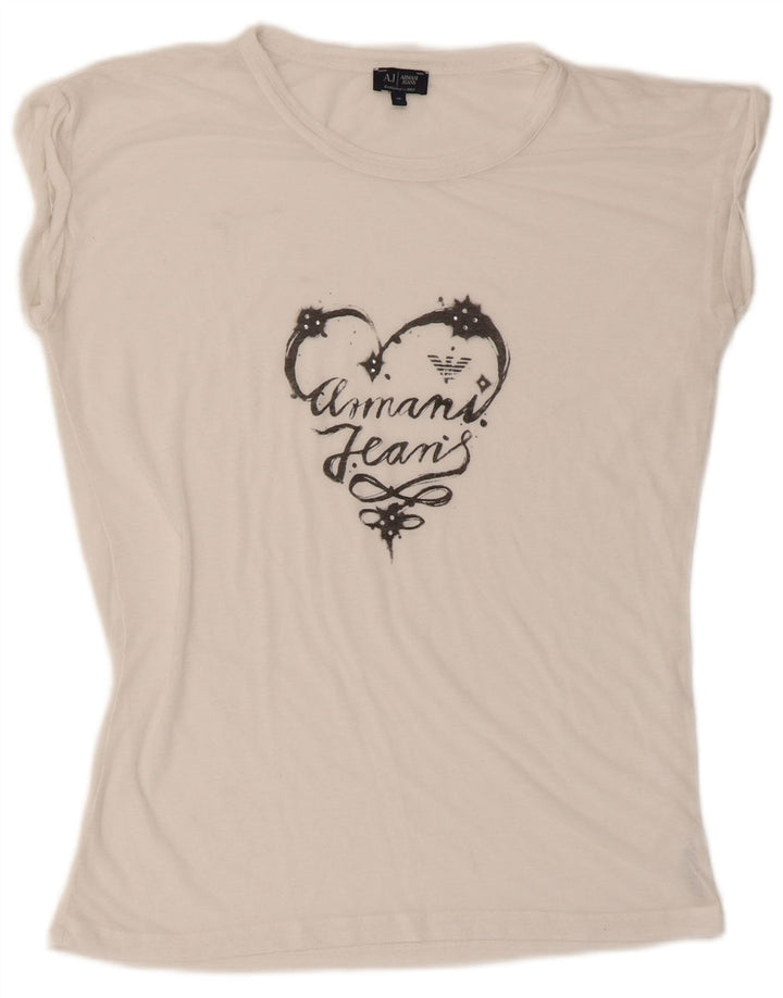 Armani Jeans Dame Grafisk T-Shirt Top EU 40 Medium White