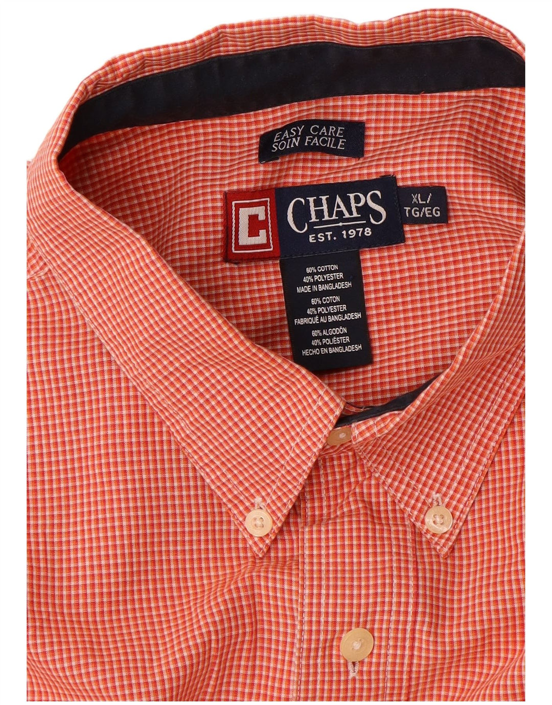 Chaps Herreskjorte XL Orange Gingham Bomuld