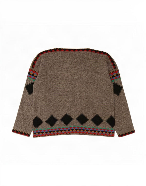 Jungle Kenzo Dame Boat Neck Jumper Sweater Størrelse 3 Medium Brun Geometrisk