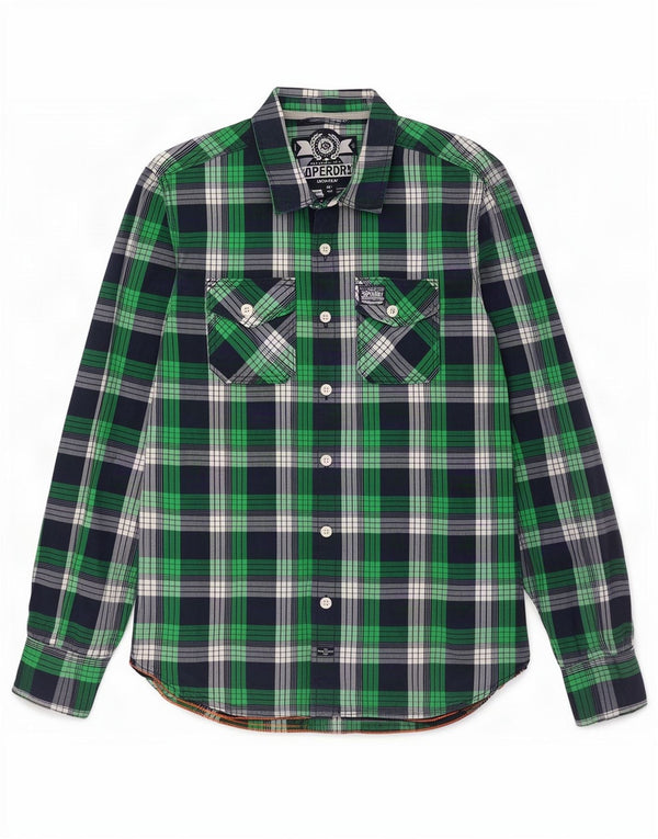 Superdry Slim Fit skjorte til mænd XL grøn plaid bomuld