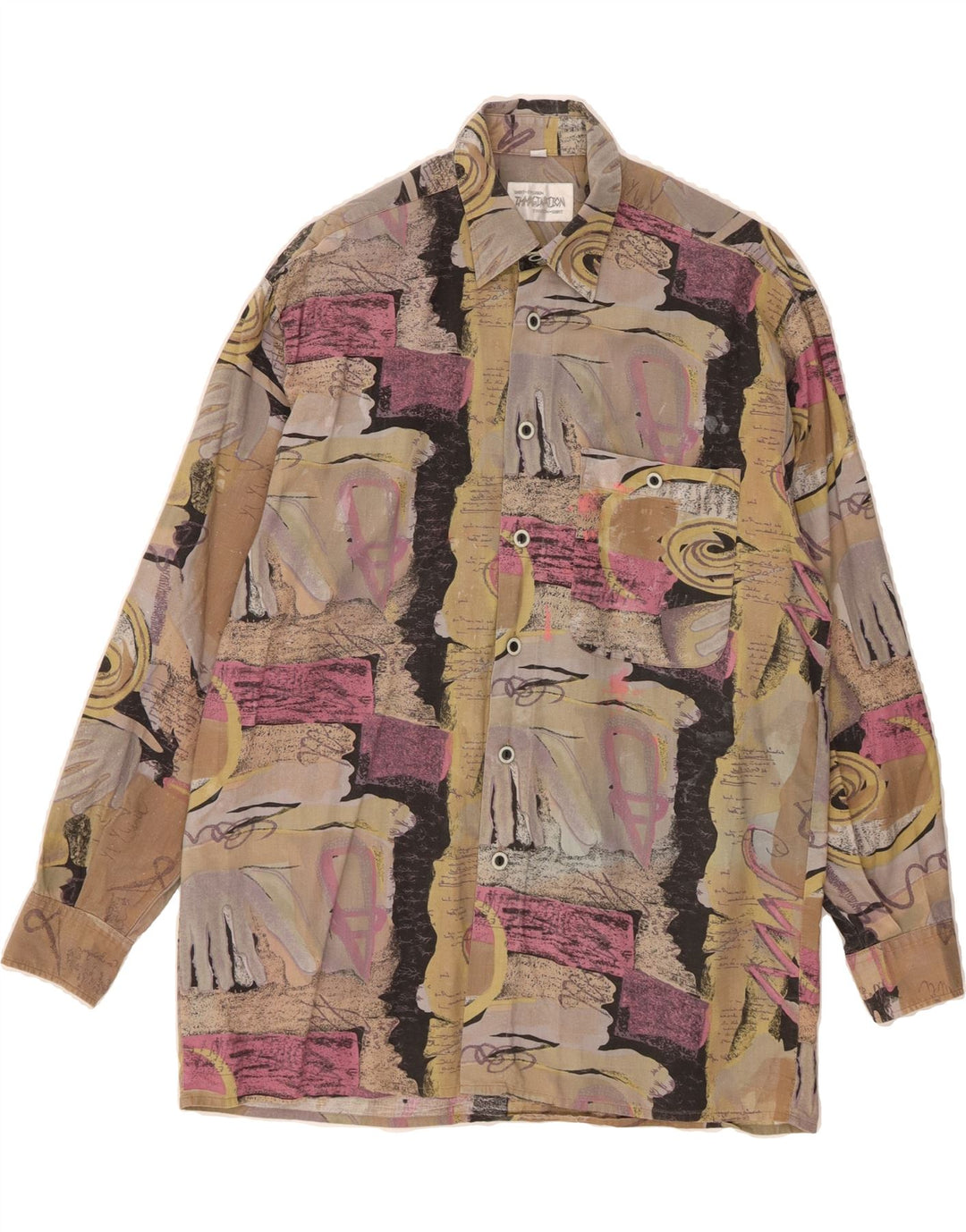 VINTAGE Mens Abstract Pattern Shirt Size 39/40 Medium Beige Vintage Vintage and Second-Hand Vintage from Messina Hembry 
