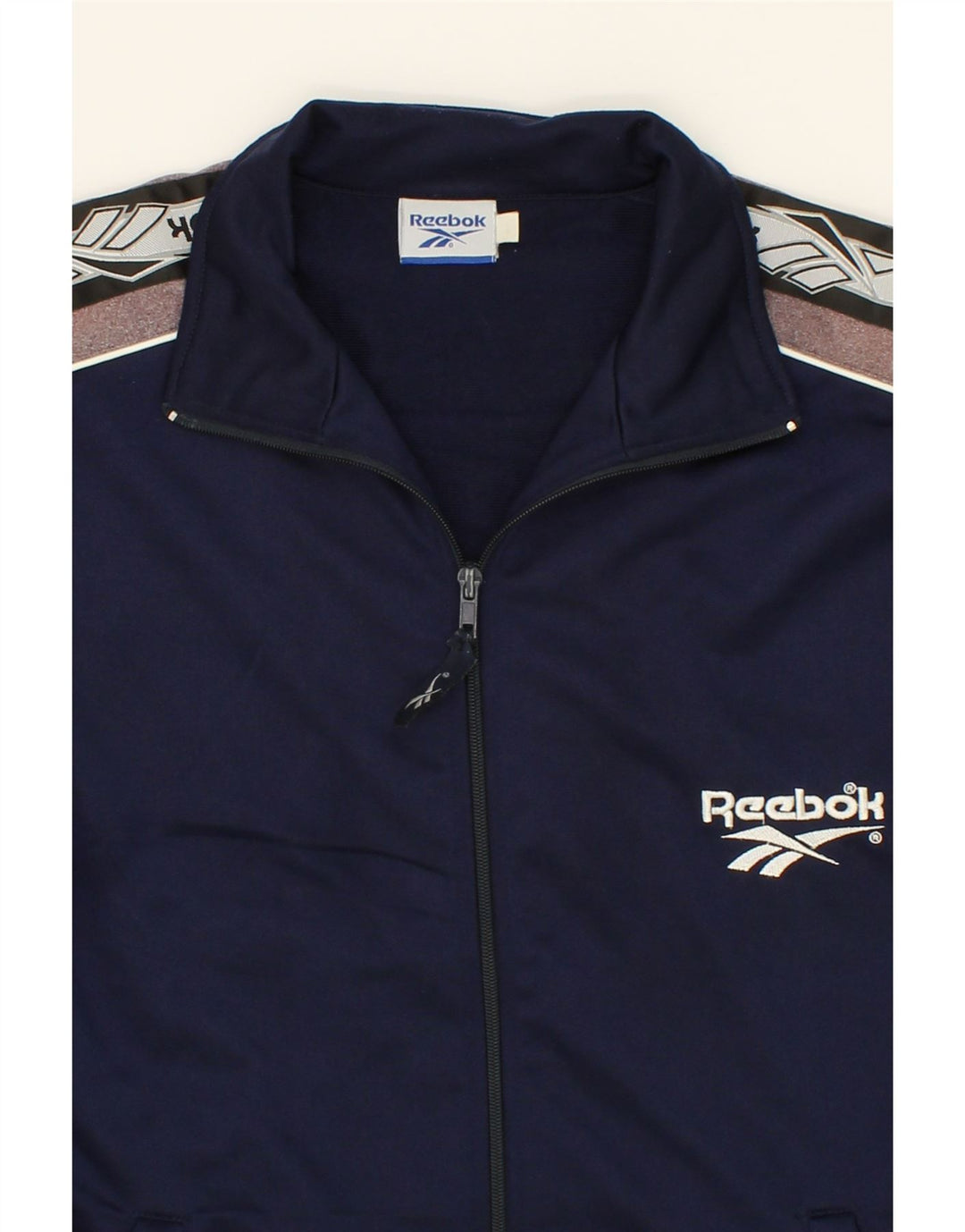 REEBOK Boys Tracksuit Top Jacket 15-16 Years Navy Blue Colourblock Vintage Reebok and Second-Hand Reebok from Messina Hembry 
