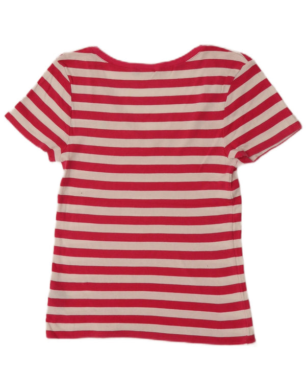 Ralph Lauren Dame T-Shirt Top UK 14 Stor Pink Stribet Bomuld