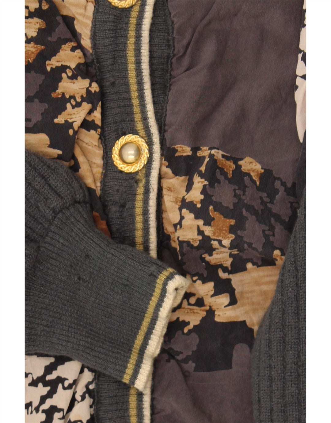 GIBI Womens Crop Cardigan Sweater UK 16 Large Grå Geometrisk Virgin Wool