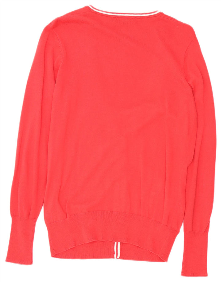 Fred Perry Dame Cardigan Sweater UK 10 Lille Rød Bomuld