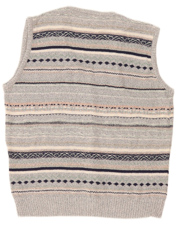 Vintage herre ærmeløs cardigan sweater Medium grå stribet hør