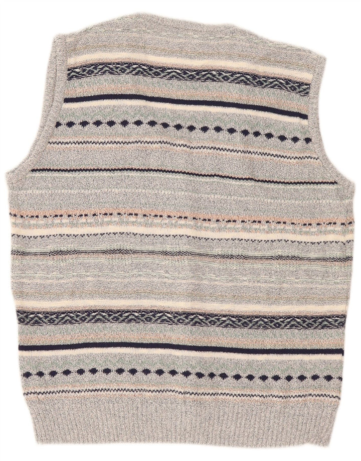 Vintage herre ærmeløs cardigan sweater Medium grå stribet hør