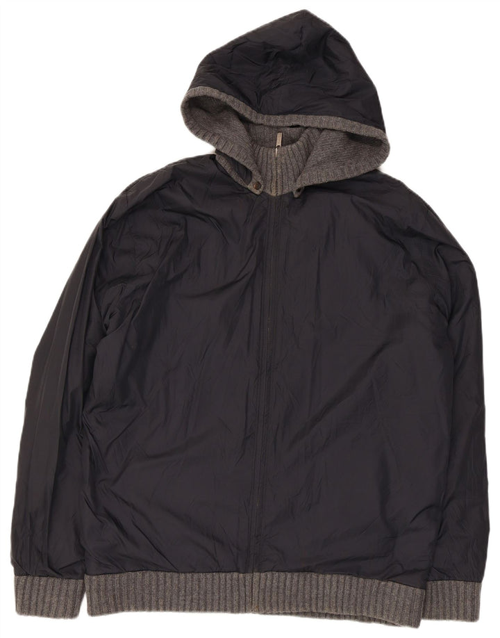 Massimo Dutti Herre Hættestrikket Vendbar Jakke UK 42 XL Grå