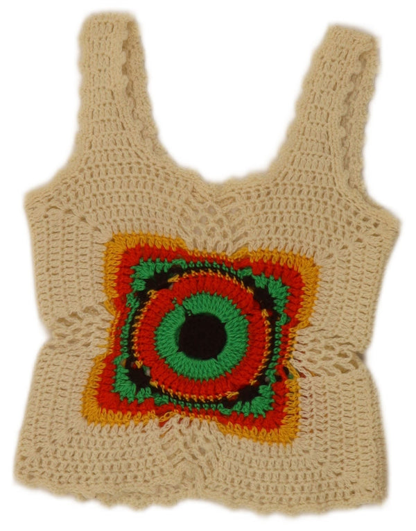Vintage hæklet ærmeløs Crop Top til kvinder DK 4 XS Off White Geometrisk