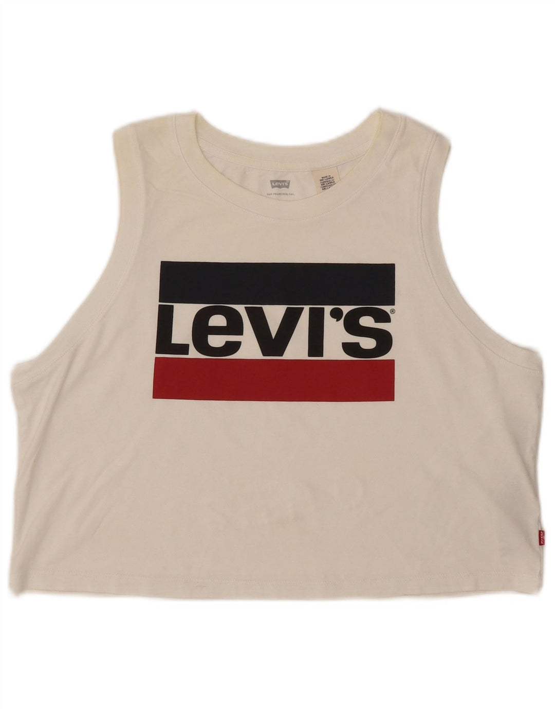 LEVI'S Womens Crop Grafisk Vest Top UK 16 Large Off White Bomuld