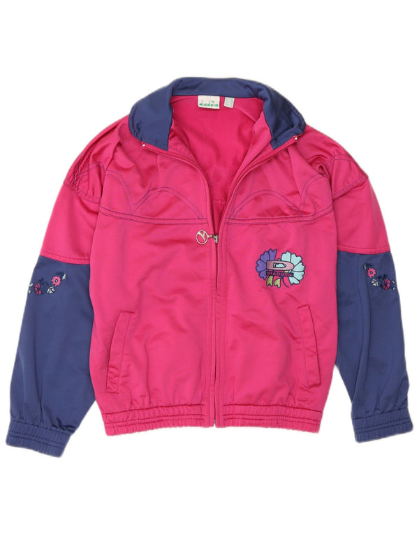 Diadora træningsdragt topjakke til kvinder UK 28 Small Pink Colourblock Polyester