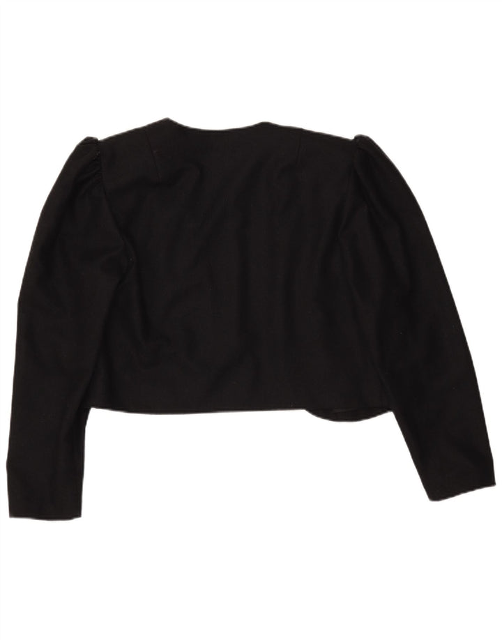 Vintage Dame Crop Blazer Jacket EU 40 Medium Sort Polyester