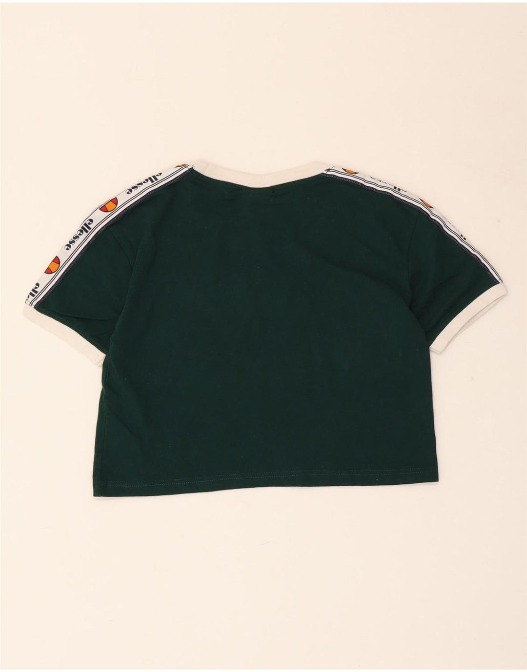 ELLESSE Dame Crop Grafisk T-Shirt Top UK 4 XS Grøn Bomuld