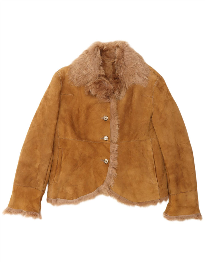 PAUL & SHARK Dame ruskindsjakke UK 18 XL Beige Læder