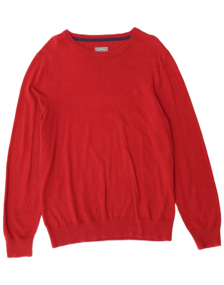FAT FACE Herre Boat Neck Jumper Sweater Stor Rød Bomuld