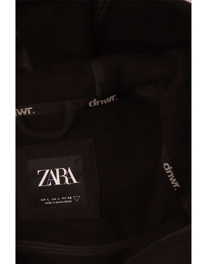 Zara Herre Hooded Windbreaker Jacket UK 40 Large Black Polyester