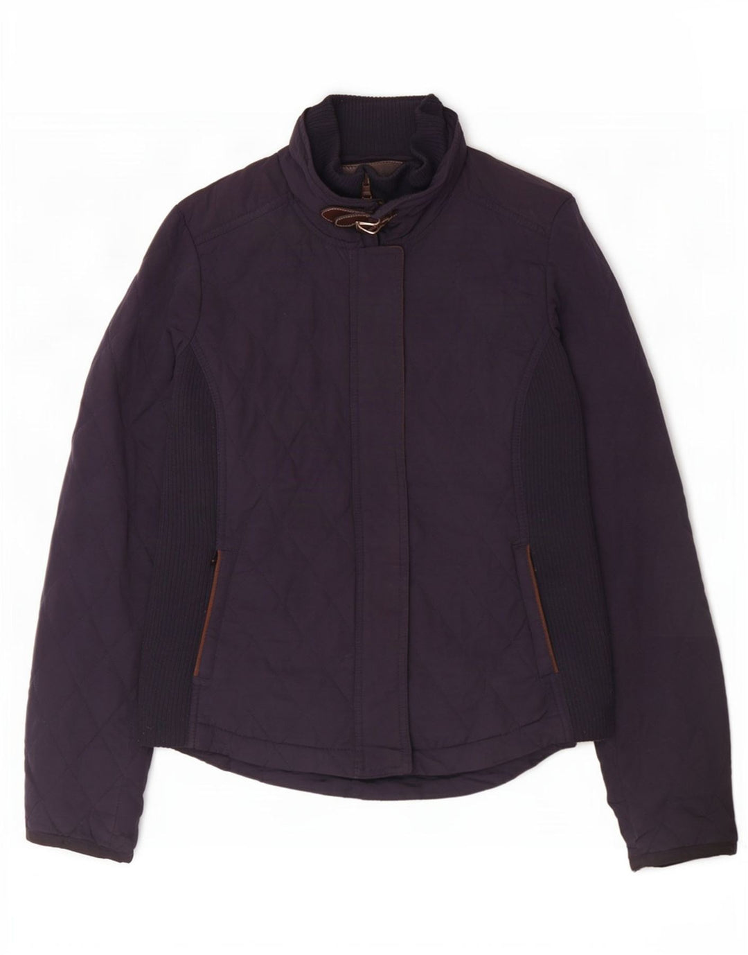 Massimo Dutti Dame Quiltet Jakke UK 12 Medium Navy Blue Polyester