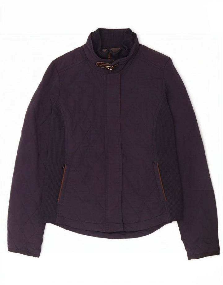 Massimo Dutti Dame Quiltet Jakke UK 12 Medium Navy Blue Polyester