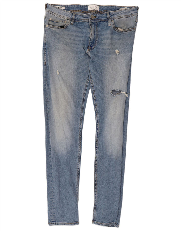 JACK & JONES Herre Liam Distressed Skinny Jeans W34 L32 Blå