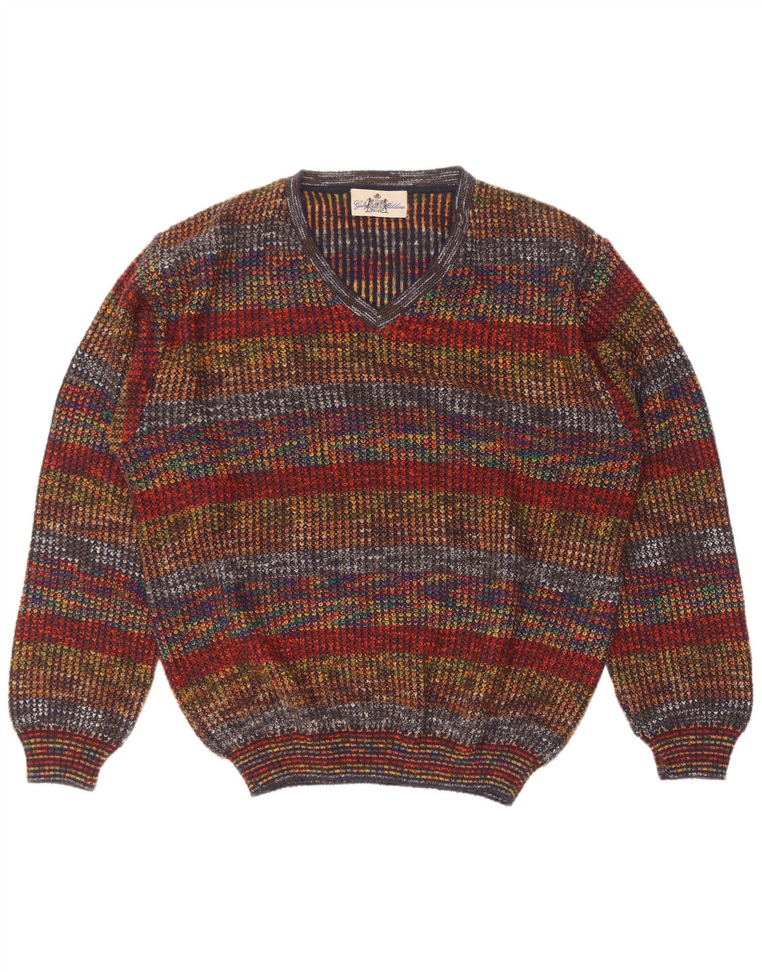 George Herre V-hals sweater IT 50 Medium Flerfarvet stribet uld