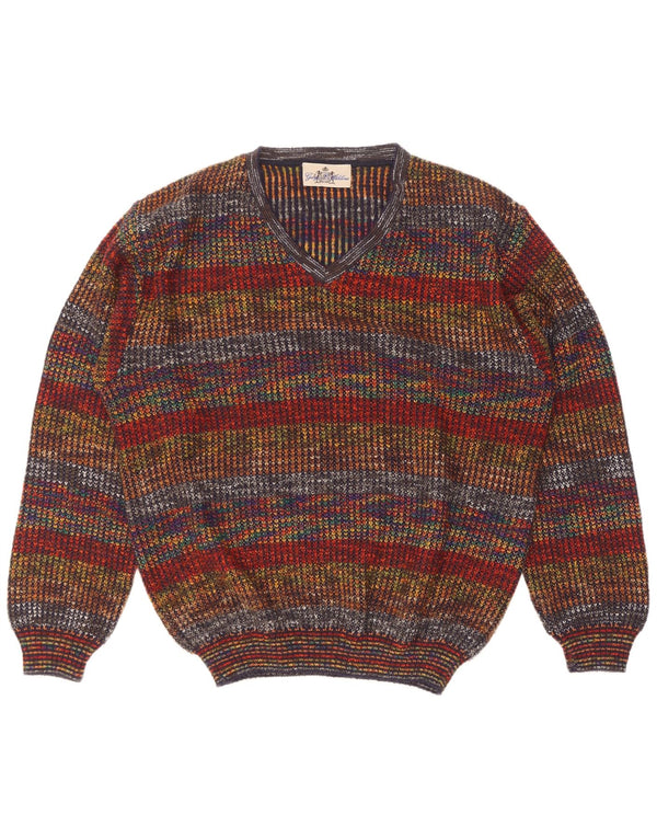 George Herre V-hals sweater IT 50 Medium Flerfarvet stribet uld