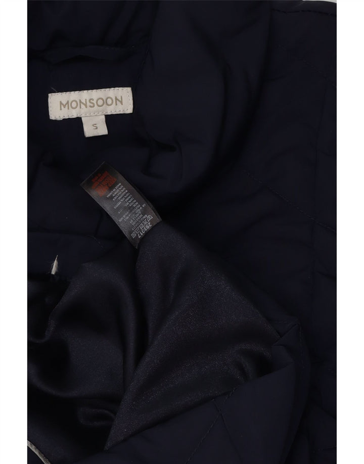 MONSOON Dame Polstret Frakke UK 10 Small Navy Blue Polyester