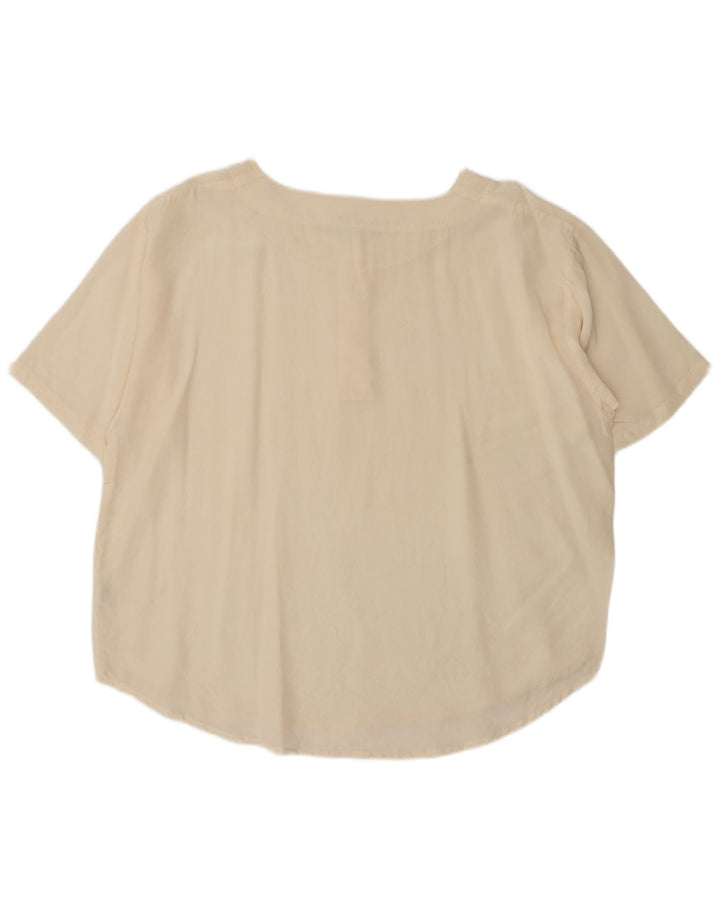 Vintage Dame Bluse Top UK 18 XL Beige Silke