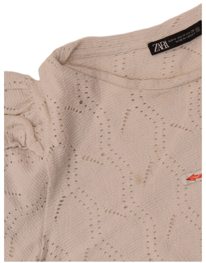 Zara Womens Crop Bluse Top UK 12 Medium White Bomuld