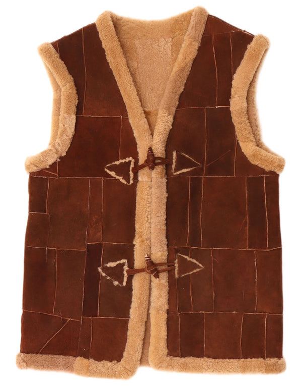 Vintage Herre Shearling Gilet UK 40 Large Brown