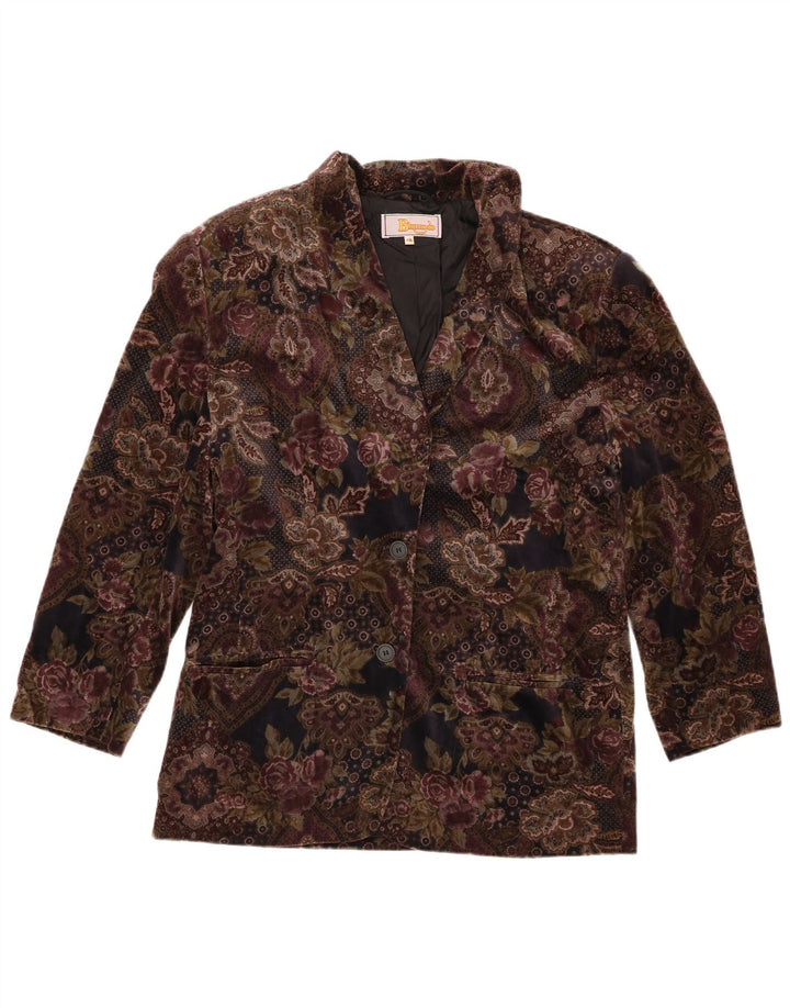 Blumode Dame 2 Button Blazer Jacket EU 46 XL Brun Blomster