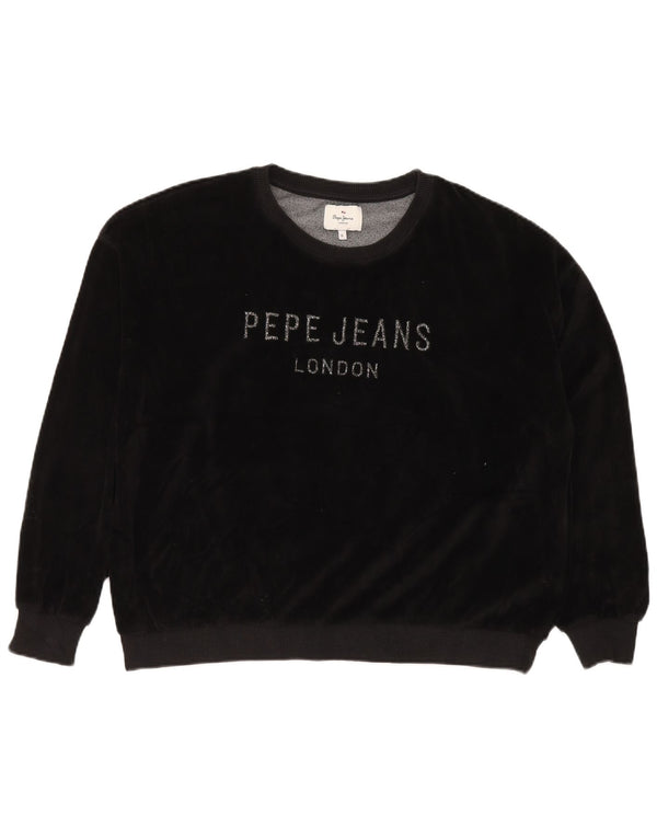 PEPE JEANS Dame Oversized Grafisk Sweatshirt Jumper UK 18 XL Sort