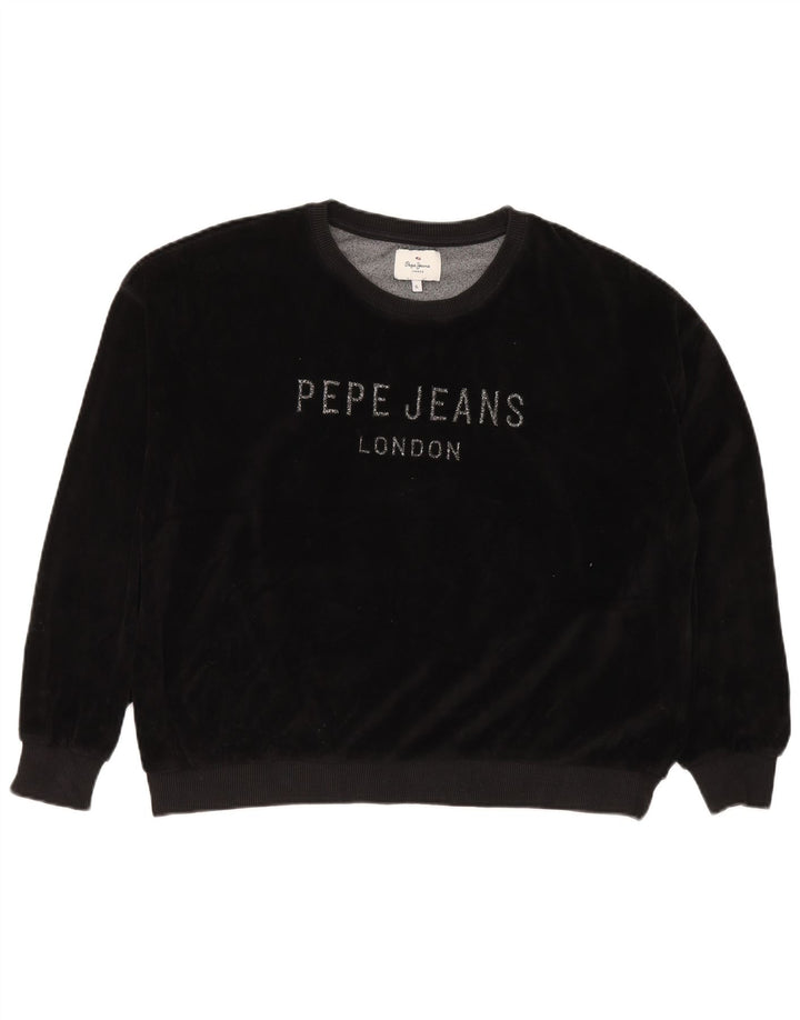 PEPE JEANS Dame Oversized Grafisk Sweatshirt Jumper UK 18 XL Sort