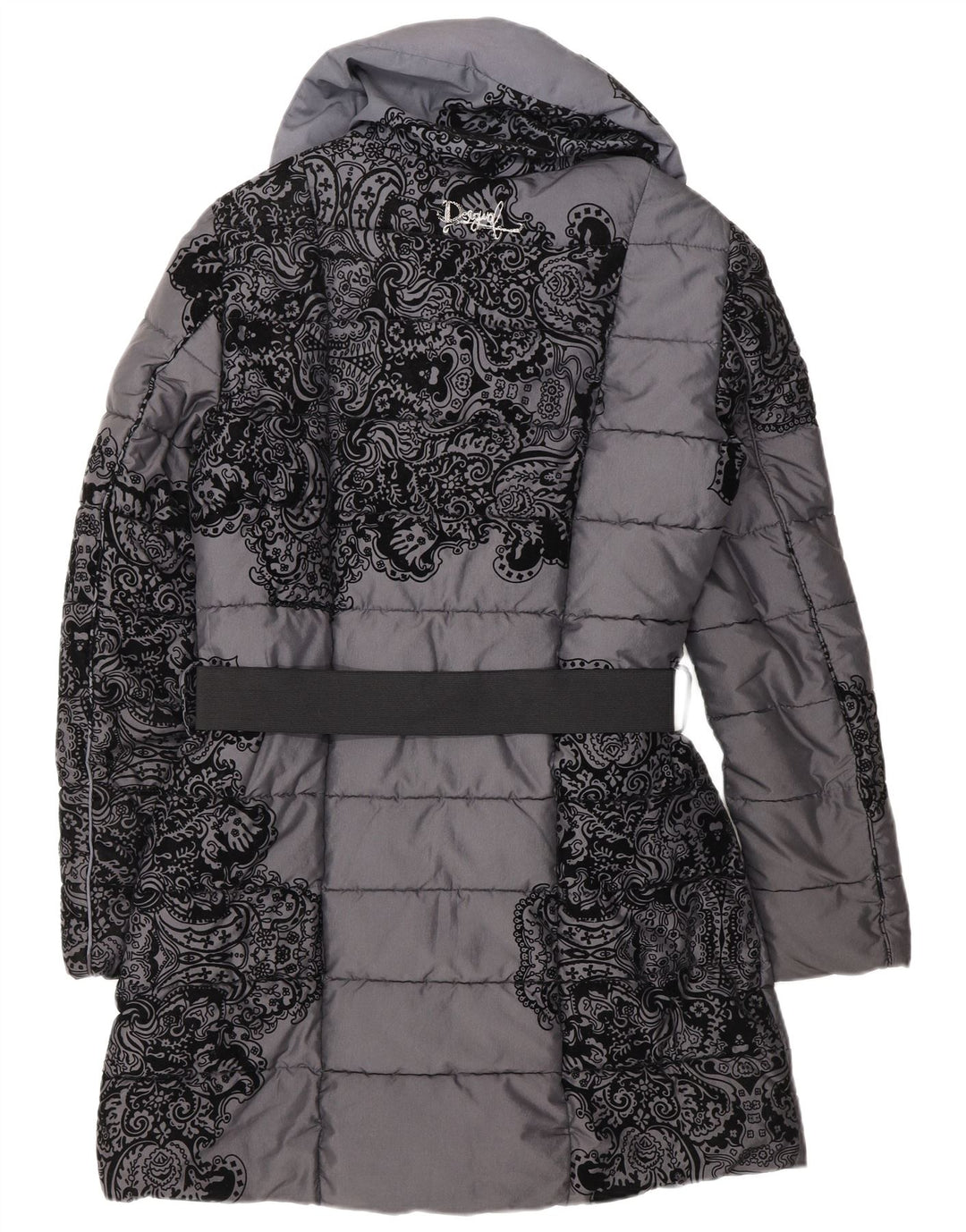 Desigual Dame Dobbeltradet Polstret Frakke EU 38 Medium Grey Floral