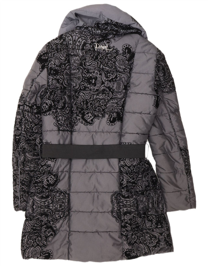 Desigual Dame Dobbeltradet Polstret Frakke EU 38 Medium Grey Floral