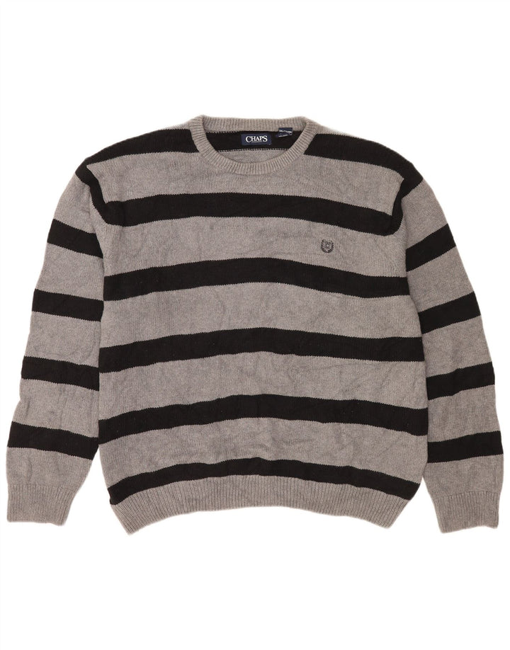 Chaps Herre rund hals sweater 2XL grå stribet bomuld