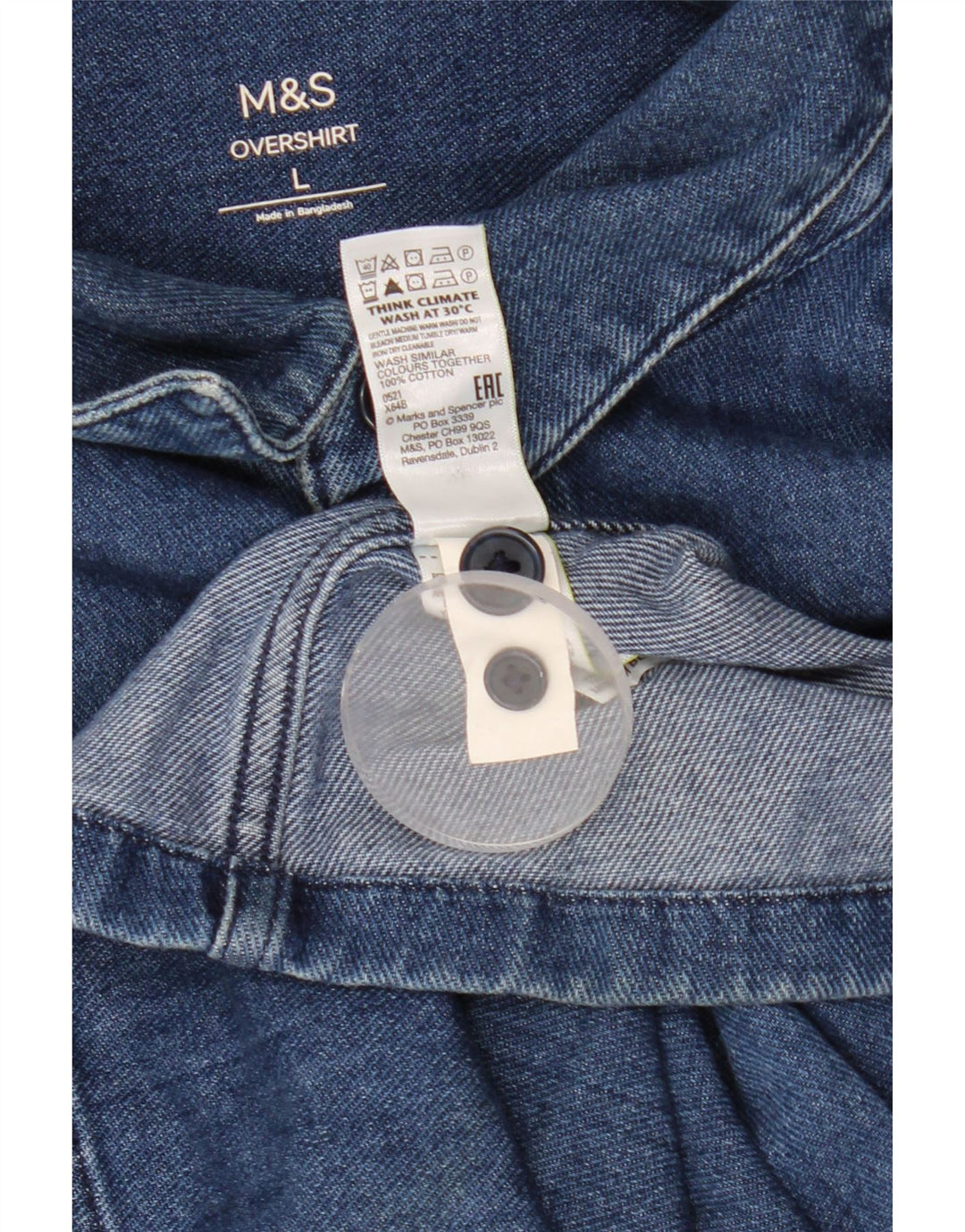 Marks & Spencer Herre Overshirt Denim Shirt Large Blue Cotton Classic