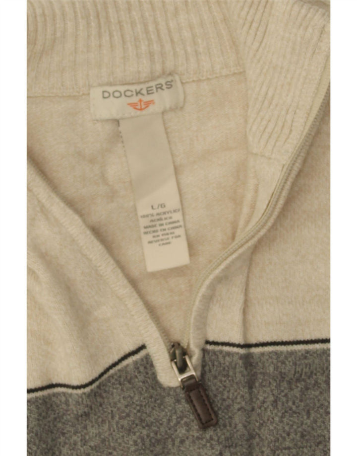 DOCKERS Womens Zip Neck Jumper Sweater UK 16 Large Black Colourblock Vintage Dockers and Second-Hand Dockers from Messina Hembry 