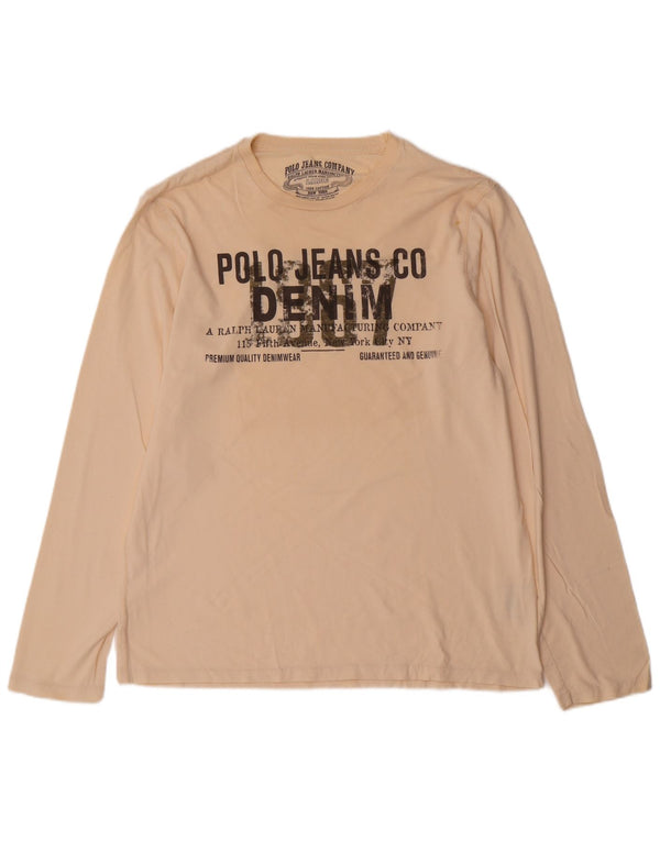 Ralph Lauren Herre Grafisk Top Langærmet Stor Beige Bomuld