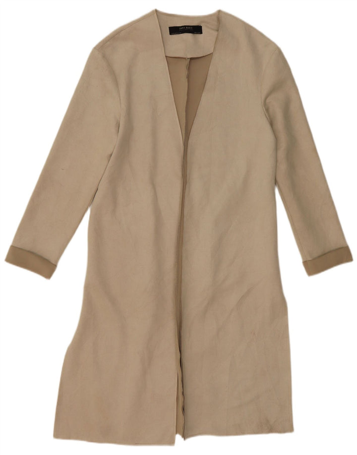Zara Womens Open Oversized Overfrakke UK 6 XS Beige Polyester