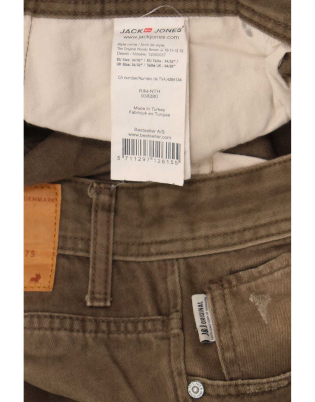 Jack & Jones Herre Tim Slim Jeans W34 L32 Khaki Bomuld
