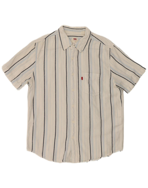 Levi's Mens Short Sleeve Standard Fit Shirt Medium White Striped Cotton