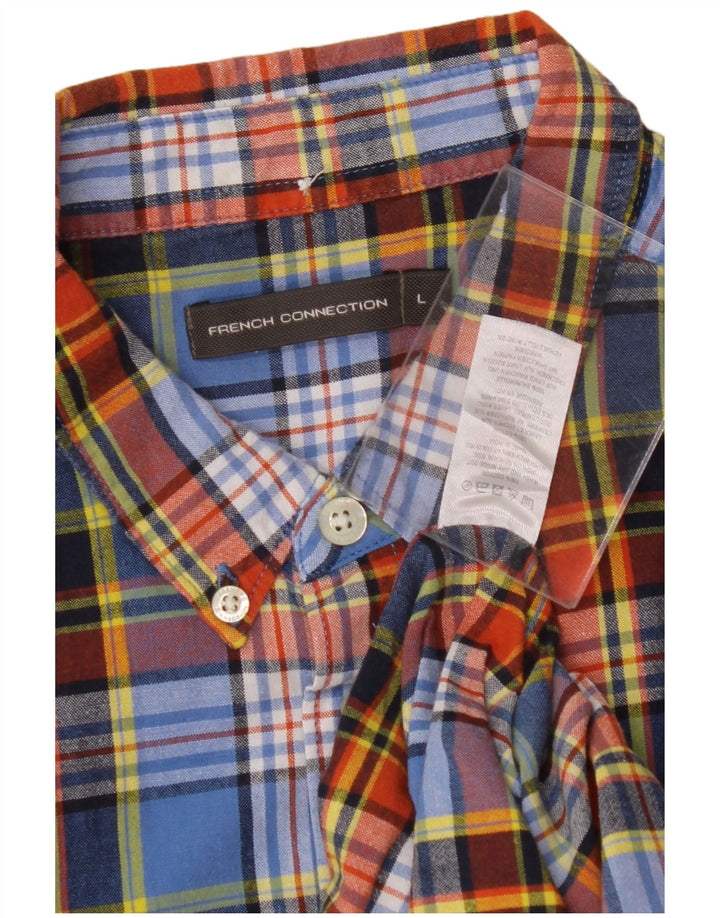 FRENCH CONNECTION Mens Short Sleeve Shirt Large Multicoloured Check Cotton