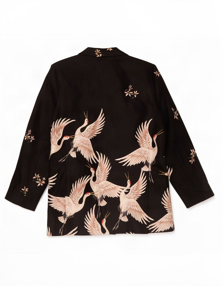 Zara Kvinders abstrakt mønster Cardigan Top UK 14 Medium Sort Polyester