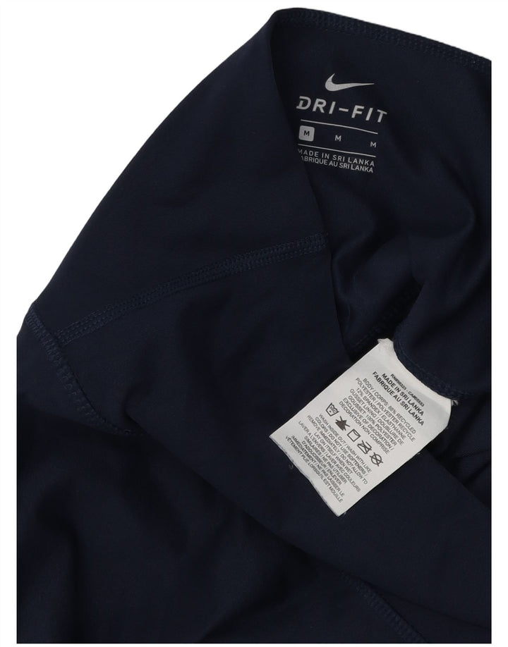 NIKE Dame Dri Fit Leggings UK 12 Medium Navy Blue Polyester