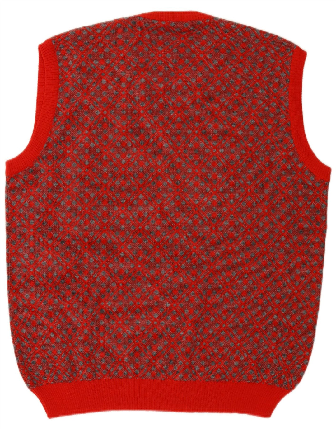 Vintage herrevest tanktop stor rød geometrisk uld